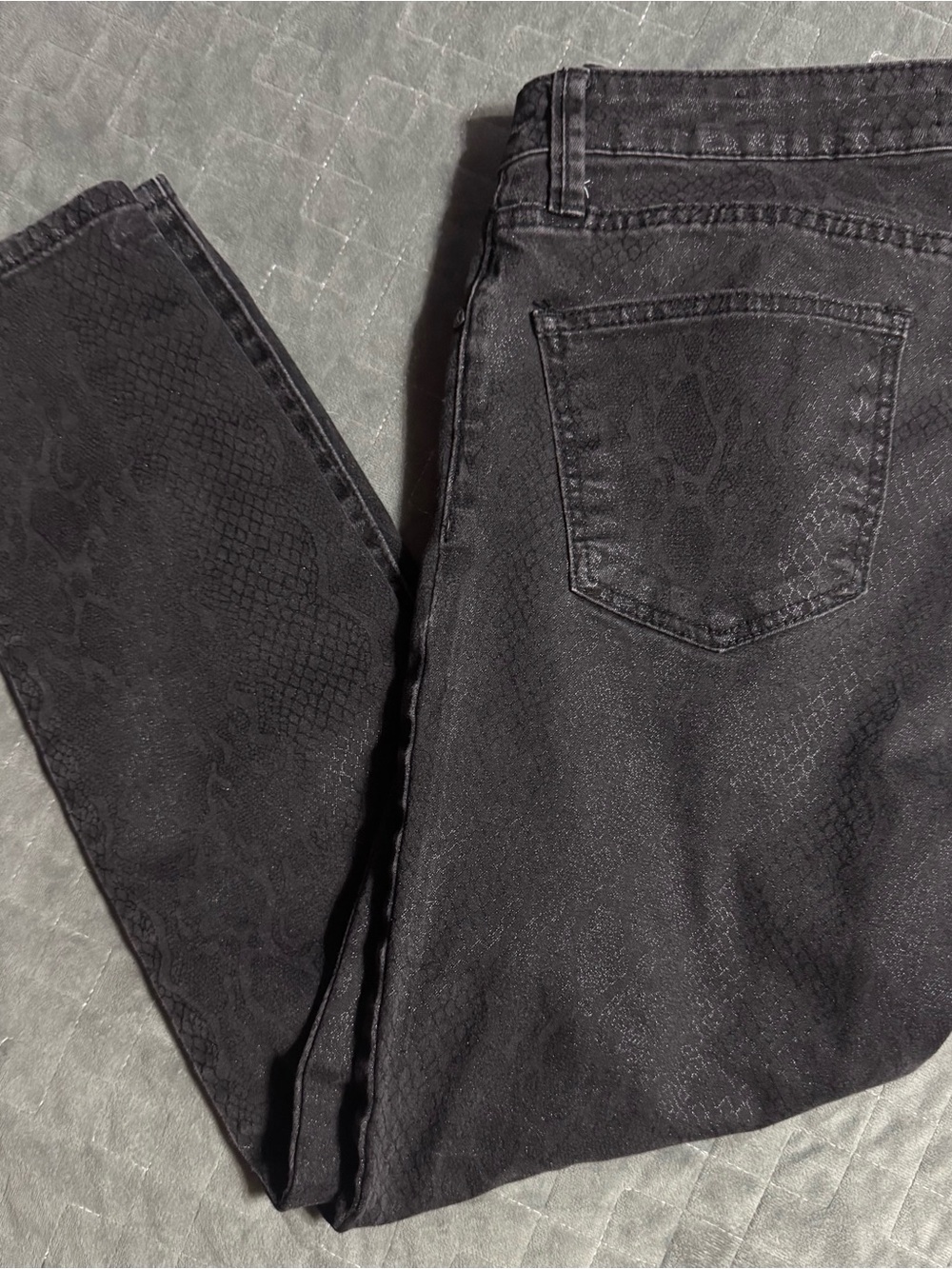 Kut from the Kloth Black Skinny Jeans with Subtle Snake-Print Texture